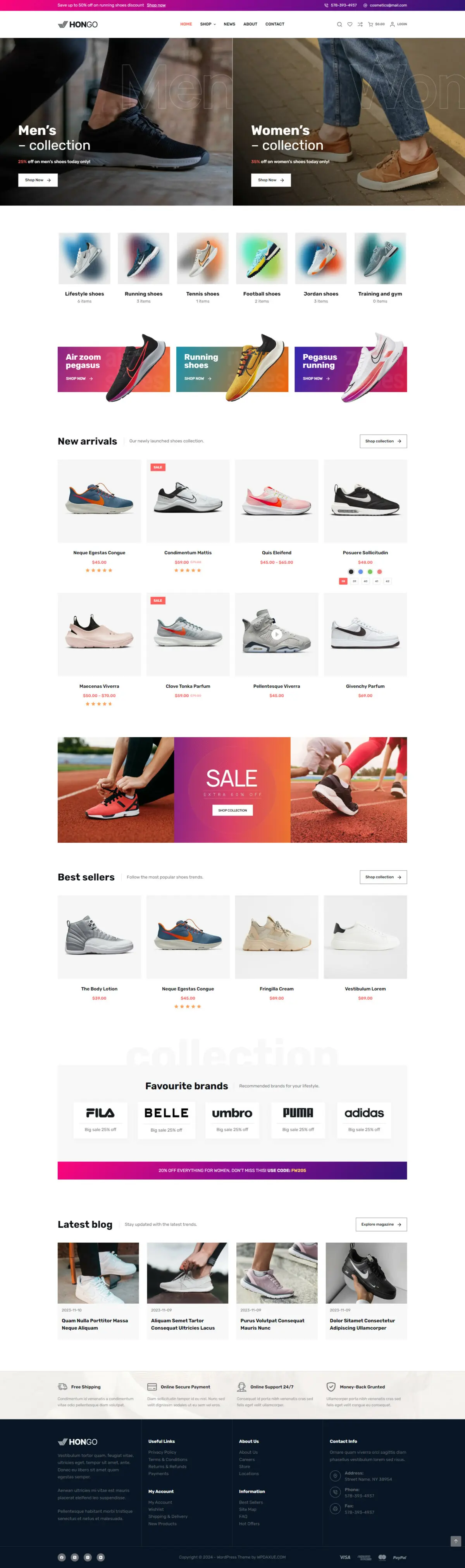 品牌运动鞋商城模板|B2C外贸独立站|WordPress模板